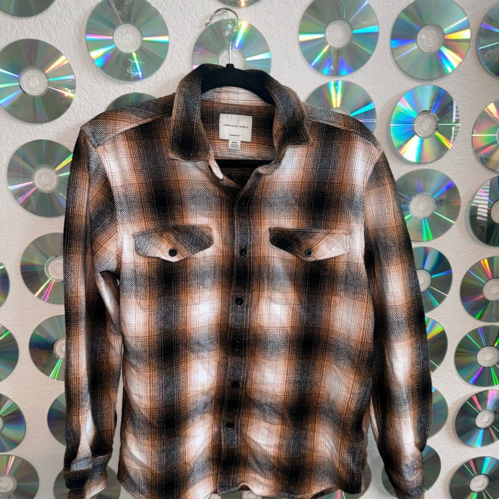American Eagle Outfitters Brown Plaid Shirt Jacket